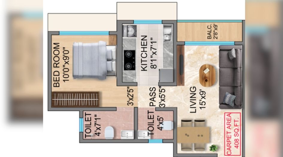 Trishika-Skye-175-Floor-Plan-1BHK-408 Sqft